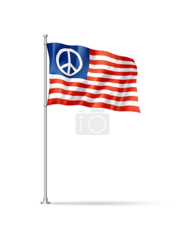 Foto de Bandera de EE.UU. con signo de paz, ilustración 3D, aislada en blanco - Imagen libre de derechos