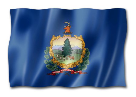 Téléchargez les photos : Drapeau du Vermont, États-Unis agitant la collection de bannières. Illustration 3D - en image libre de droit