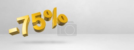 Photo for 75% off discount. Offer sale. 3D illustration isolated on white. Horizontal banner. Gold number - Royalty Free Image