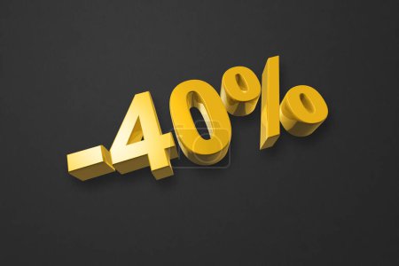 Photo for 40% off discount. Offer sale. 3D illustration isolated on black. Promotional price rate. Gold number - Royalty Free Image