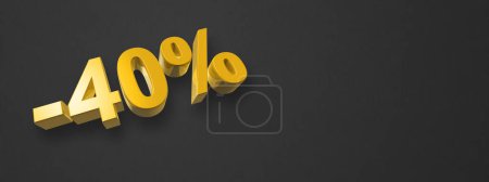 Photo for 40% off discount. Offer sale. 3D illustration isolated on black. Horizontal banner. Gold number - Royalty Free Image