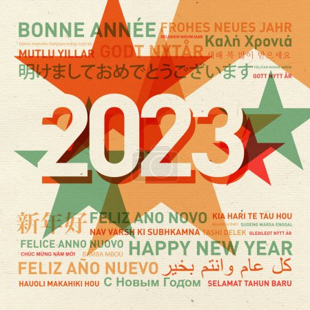 2023 Happy new year vintage card from the world in different languages