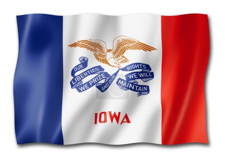 Téléchargez les photos : Drapeau de l'Iowa, États-Unis agitant la collection de bannières. Illustration 3D - en image libre de droit