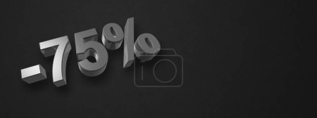 Photo for 75% off discount. Offer sale. 3D illustration isolated on black. Horizontal banner - Royalty Free Image