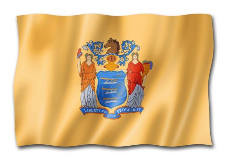 Téléchargez les photos : Drapeau du New Jersey, États-Unis agitant la collection de bannières. Illustration 3D - en image libre de droit