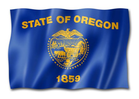 Téléchargez les photos : Drapeau de l'Oregon, États-Unis agitant la collection de bannières. Illustration 3D - en image libre de droit