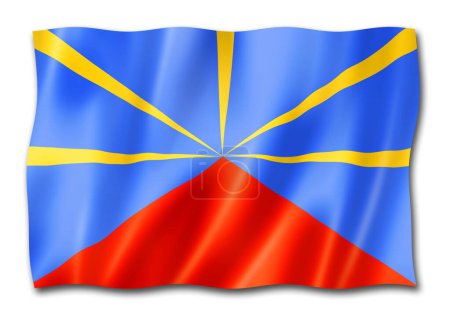 Foto de Bandera de la reunión, Territorios de ultramar de Francia. Ilustración 3D - Imagen libre de derechos