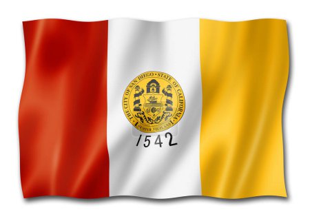 Foto de Bandera de San Diego, California. Estados Unidos ondeando la colección de pancartas. Ilustración 3D - Imagen libre de derechos