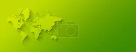 Téléchargez les photos : Illustration de carte du monde isolée sur fond vert. Bannière horizontale - en image libre de droit