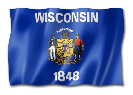 Téléchargez les photos : Drapeau du Wisconsin, États-Unis agitant la collection de bannières. Illustration 3D - en image libre de droit