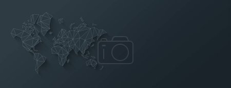 Photo for World map shape made of polygons. 3D illustration isolated on a black background. Horizontal banner - Royalty Free Image