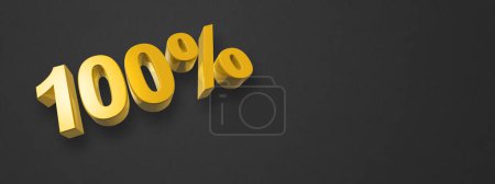 Photo for 100% gold number. 3D illustration isolated on black. Horizontal banner - Royalty Free Image