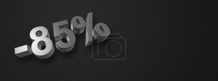 Photo for 85% off discount. Offer sale. 3D illustration isolated on black. Horizontal banner - Royalty Free Image