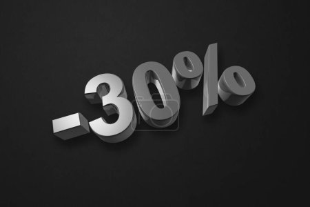 Photo for 30% off discount. Offer sale. 3D illustration isolated on black. Promotional price rate - Royalty Free Image