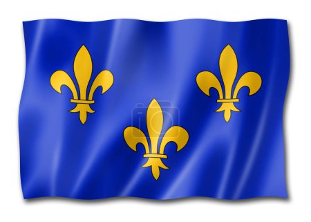Téléchargez les photos : Drapeau de la région Ile-de-France, collection de bannières de la France. Illustration 3D - en image libre de droit