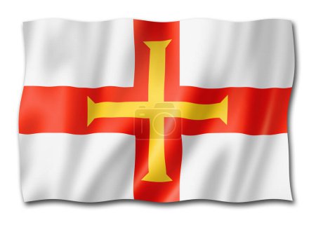 Foto de Bandera de la isla de Guernsey, Reino Unido ondeando la colección de banners. Ilustración 3D - Imagen libre de derechos