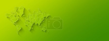 Photo for World map shape made of polygons. 3D illustration isolated on a green background. Horizontal banner - Royalty Free Image