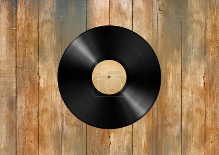 Photo for Vinyl record isolated on old wood background. 3D illustration - Royalty Free Image