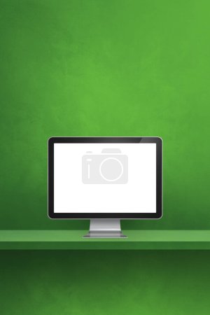 Photo for Computer pc - green wall shelf. Vertical background. 3D Illustration - Royalty Free Image