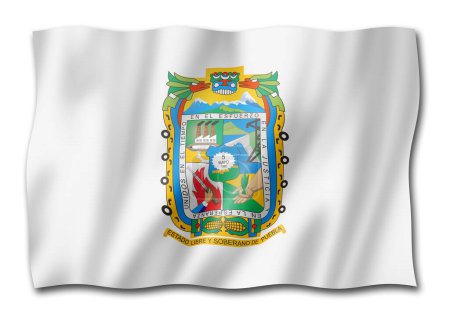 Foto de Bandera del estado de Puebla, México ondeando la colección de pancartas. Ilustración 3D - Imagen libre de derechos