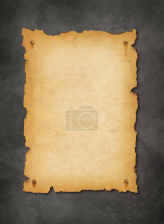 Photo for Old mediaeval paper sheet. Parchment scroll isolated on a concrete wall background - Royalty Free Image