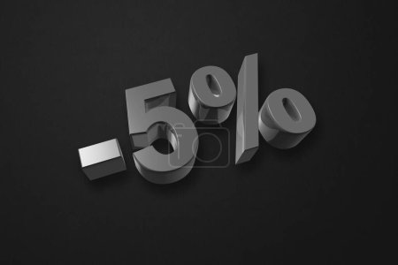 Téléchargez les photos : 5 % de réduction. Offre de vente. Illustration 3D isolée sur noir. Tarif promotionnel - en image libre de droit