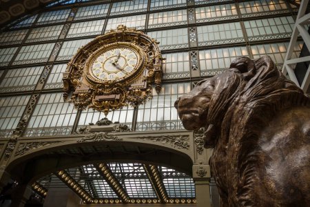 Photo for Paris - France - August 2, 2022 : Clock and lion statue in Orsay museum - Royalty Free Image