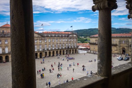 Photo for Santiago de Compostela - Spain - July 3, 2022 : Obradoiro square view from the Cathedral - Royalty Free Image