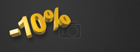 Photo for 10% off discount. Offer sale. 3D illustration isolated on black. Horizontal banner. Gold number - Royalty Free Image