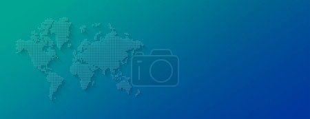 Photo for Illustration of a world map made of dots isolated on a blue background. Horizontal banner - Royalty Free Image