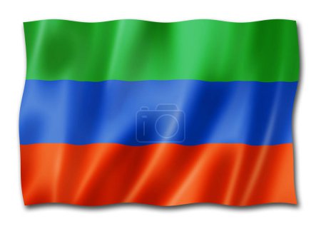 Téléchargez les photos : Drapeau de l'Etat du Daghestan - République -, Russie agitant la collection de bannières. Illustration 3D - en image libre de droit