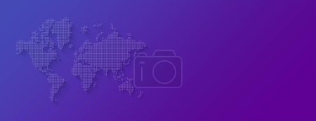 Photo for Illustration of a world map made of dots isolated on a purple background. Horizontal banner - Royalty Free Image