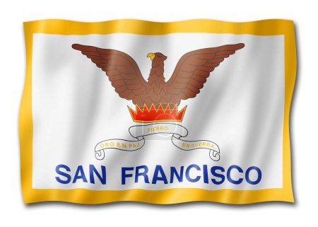 Téléchargez les photos : Drapeau de San Francisco, Californie. États-Unis agitant la collection de bannières. Illustration 3D - en image libre de droit