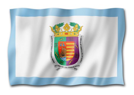 Téléchargez les photos : Drapeau de la province de Malaga, collection de bannières d'Espagne. Illustration 3D - en image libre de droit