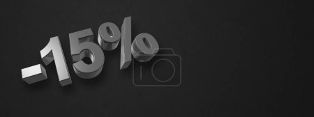 Foto de 15% off discount. Offer sale. 3D illustration isolated on black. Horizontal banner - Imagen libre de derechos