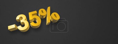 Photo for 35% off discount. Offer sale. 3D illustration isolated on black. Horizontal banner. Gold number - Royalty Free Image