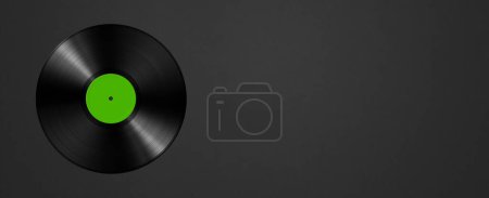 Photo for Green vinyl record isolated on black background. Horizontal banner. 3D illustration - Royalty Free Image