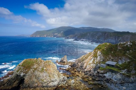 Photo for Ortigueira cliffs and atlantic ocean view, Galicia, Spain. Landmark : El mejor banco del mundo - Royalty Free Image