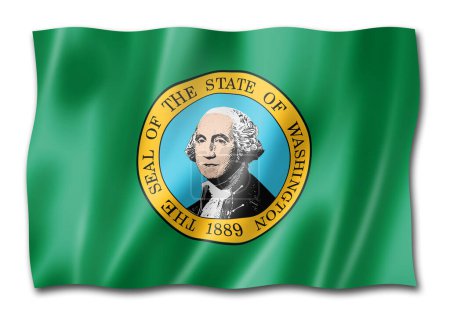 Foto de Bandera de Washington, Estados Unidos ondeando la colección de pancartas. Ilustración 3D - Imagen libre de derechos