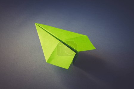 Foto de Origami plano de papel verde aislado sobre un fondo gris en blanco - Imagen libre de derechos
