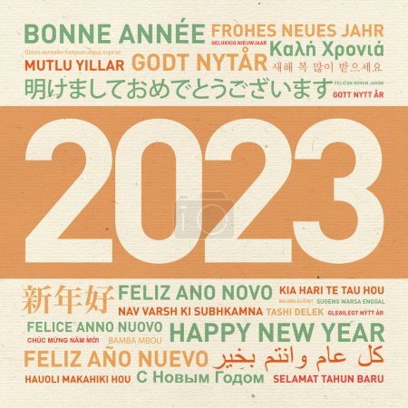 Photo for 2023 Happy new year vintage card from the world in different languages - Royalty Free Image