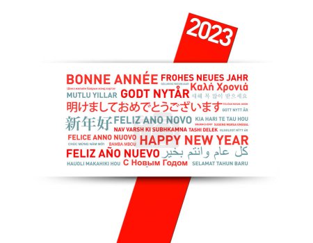 Foto de 2023 Feliz año nuevo tarjetas de felicitación del mundo en diferentes idiomas - Imagen libre de derechos