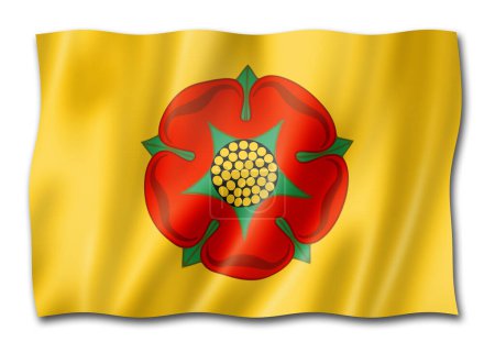 Téléchargez les photos : Drapeau du comté de Lancashire, Royaume-Uni agitant la collection de bannières. Illustration 3D - en image libre de droit