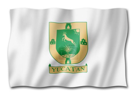 Téléchargez les photos : Drapeau de l'État du Yucatan, collection de bannières du Mexique. Illustration 3D - en image libre de droit