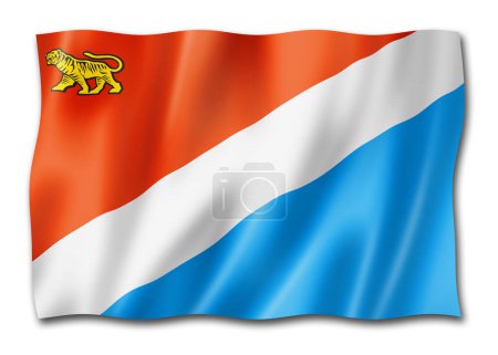 Téléchargez les photos : Etat Primorsky - Territoire - drapeau, Russie agitant la collection de bannières. Illustration 3D - en image libre de droit