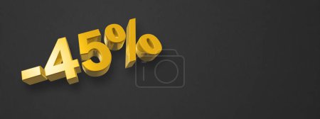 Photo for 45% off discount. Offer sale. 3D illustration isolated on black. Horizontal banner. Gold number - Royalty Free Image