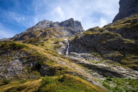 Photo for Waterfall in Vanoise national Park alpine valley, Savoie, French alps - Royalty Free Image