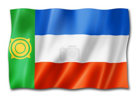 Téléchargez les photos : Etat de Khakassie - République - drapeau, Russie agitant la collection de bannières. Illustration 3D - en image libre de droit
