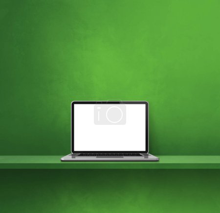 Photo for Laptop computer on green shelf. Square background. 3D Illustration - Royalty Free Image