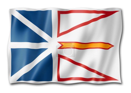 Téléchargez les photos : Drapeau de la province de Terre-Neuve-et-Labrador, collection de bannières canadiennes. Illustration 3D - en image libre de droit